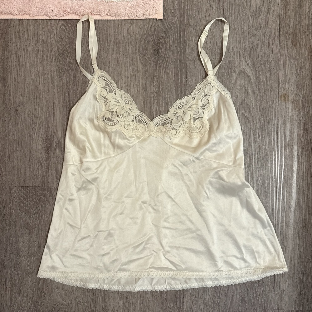 Ivory Satin Camisole with Lace Detail